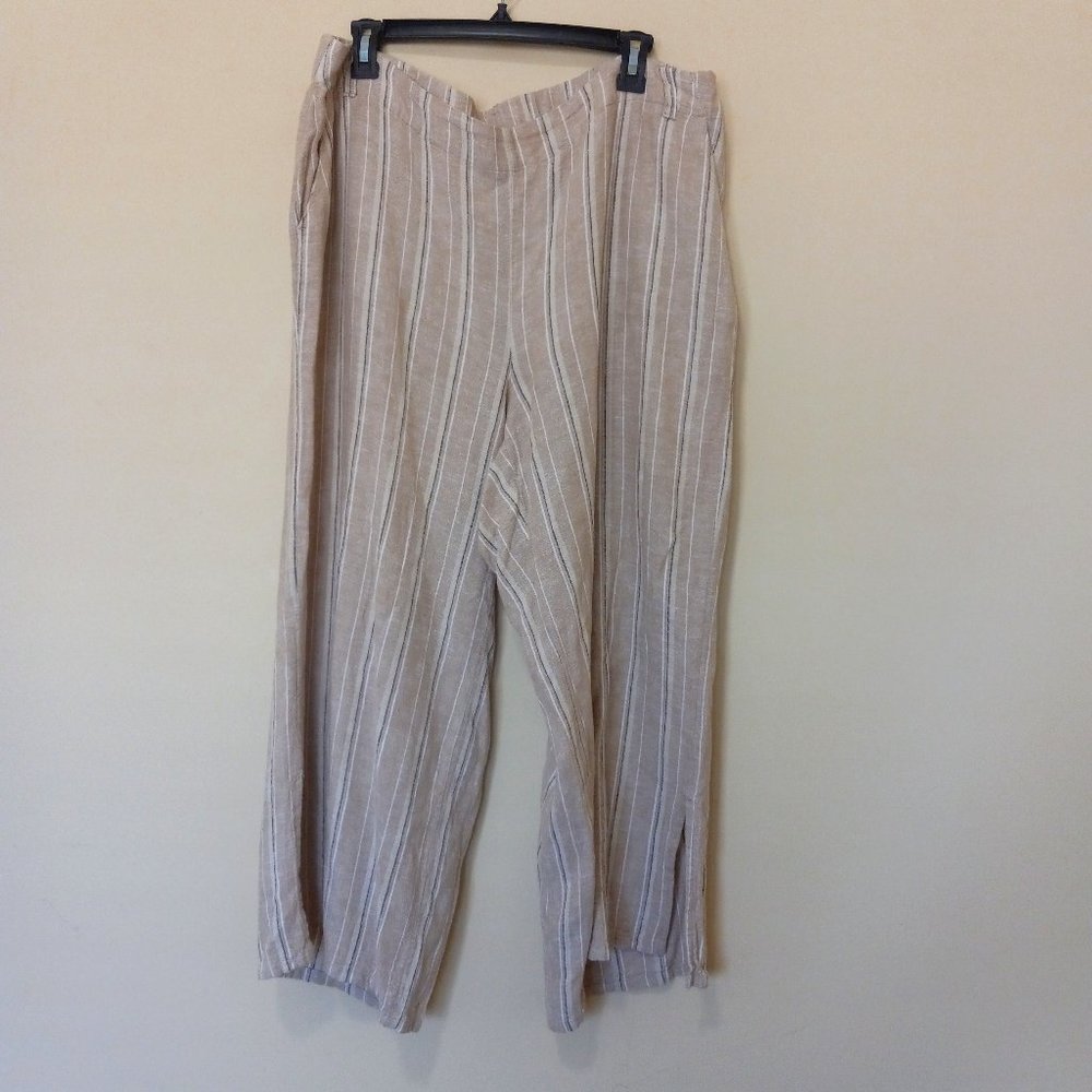 J. JILL Women's Beige Brown Striped Wide Leg Linen Blend Resort Casual Pants 2